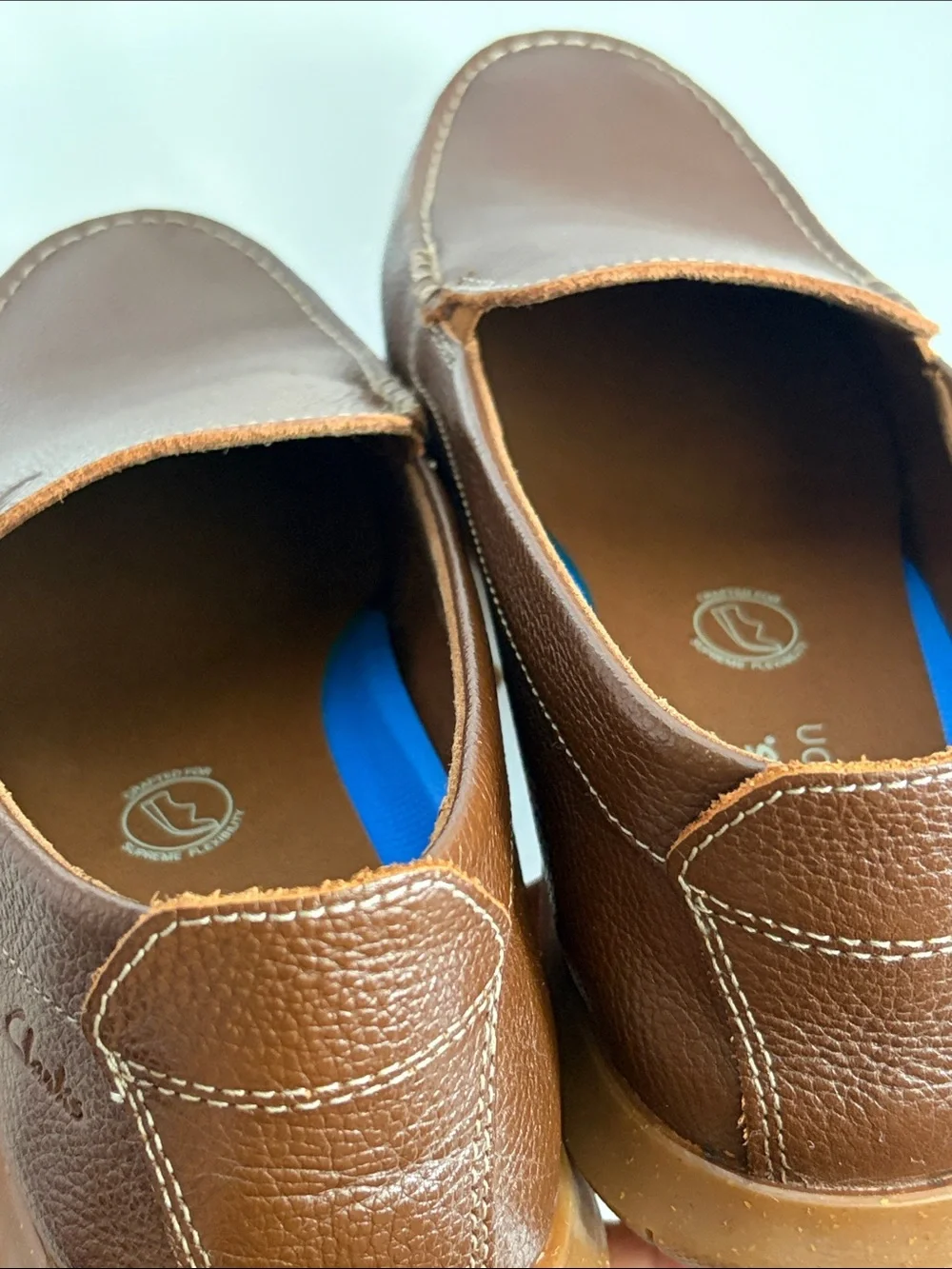 Clarks Brown Leather Slip-On Loafers with Blue Insoles